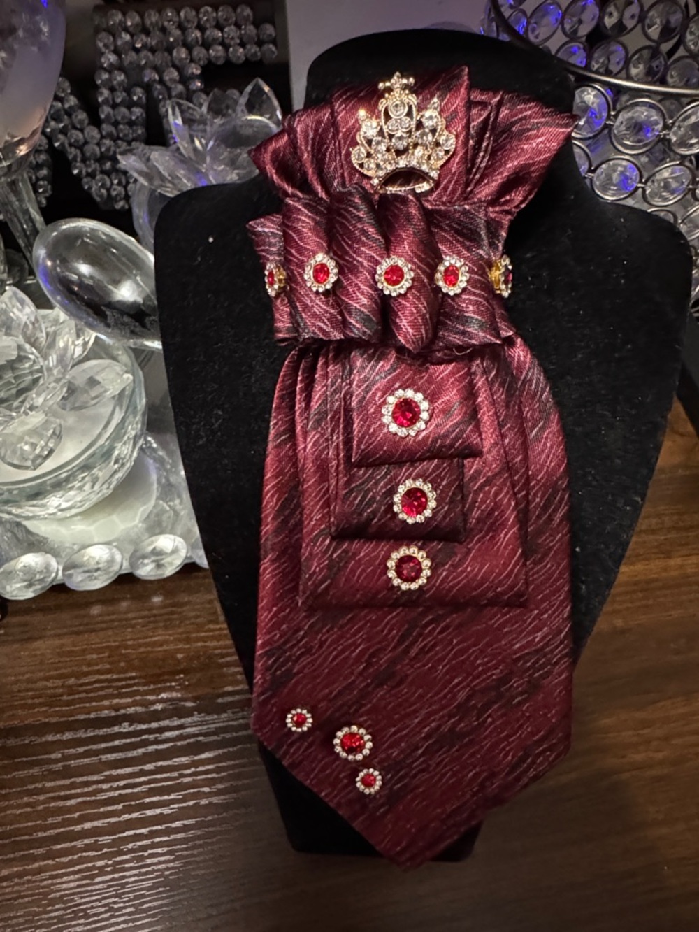 Women's Burgundy Crystal Brooch Scarf Accessory